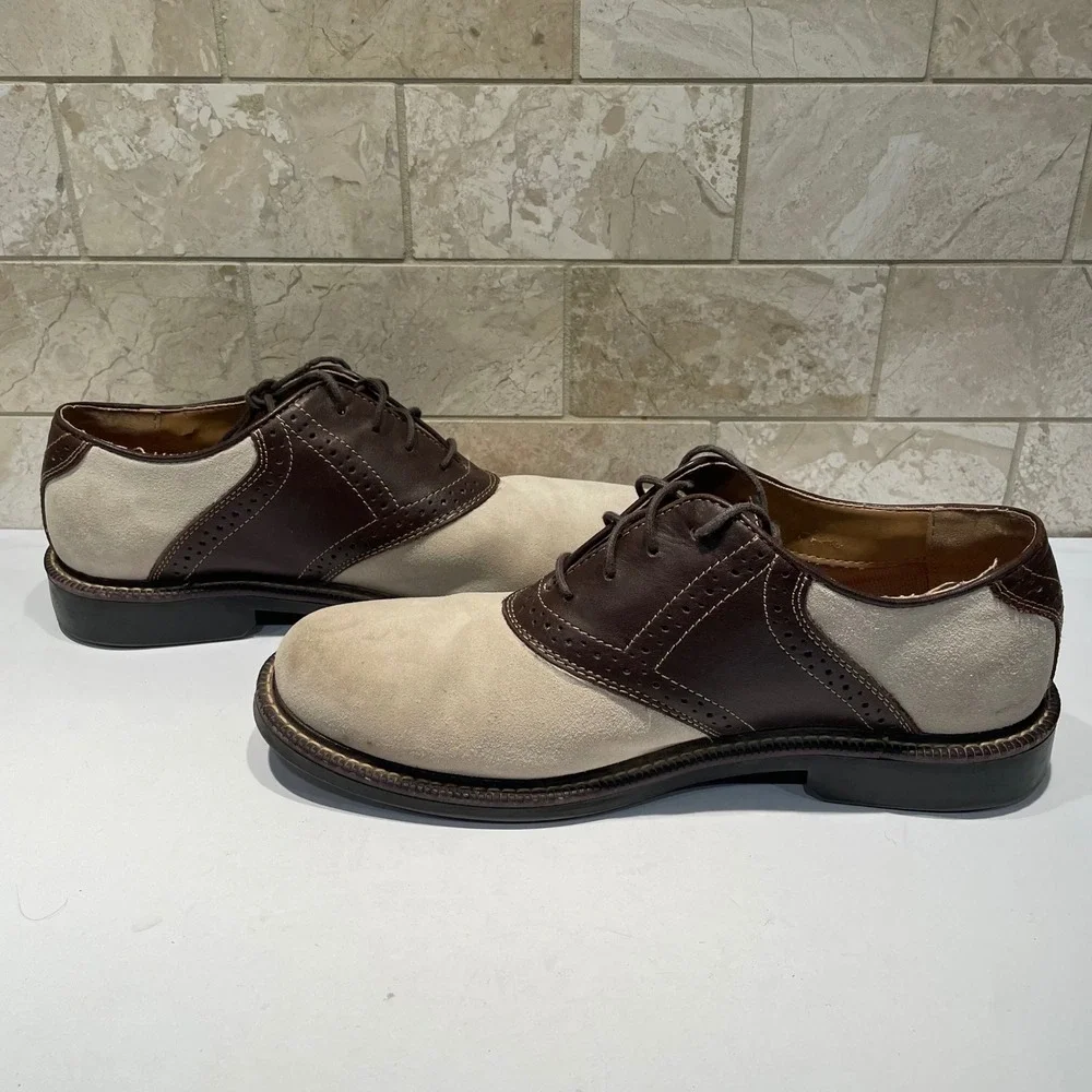 J Murphy Johnston & Murphy Mens 10M Brown Cream Suede Leather Saddle Shoes